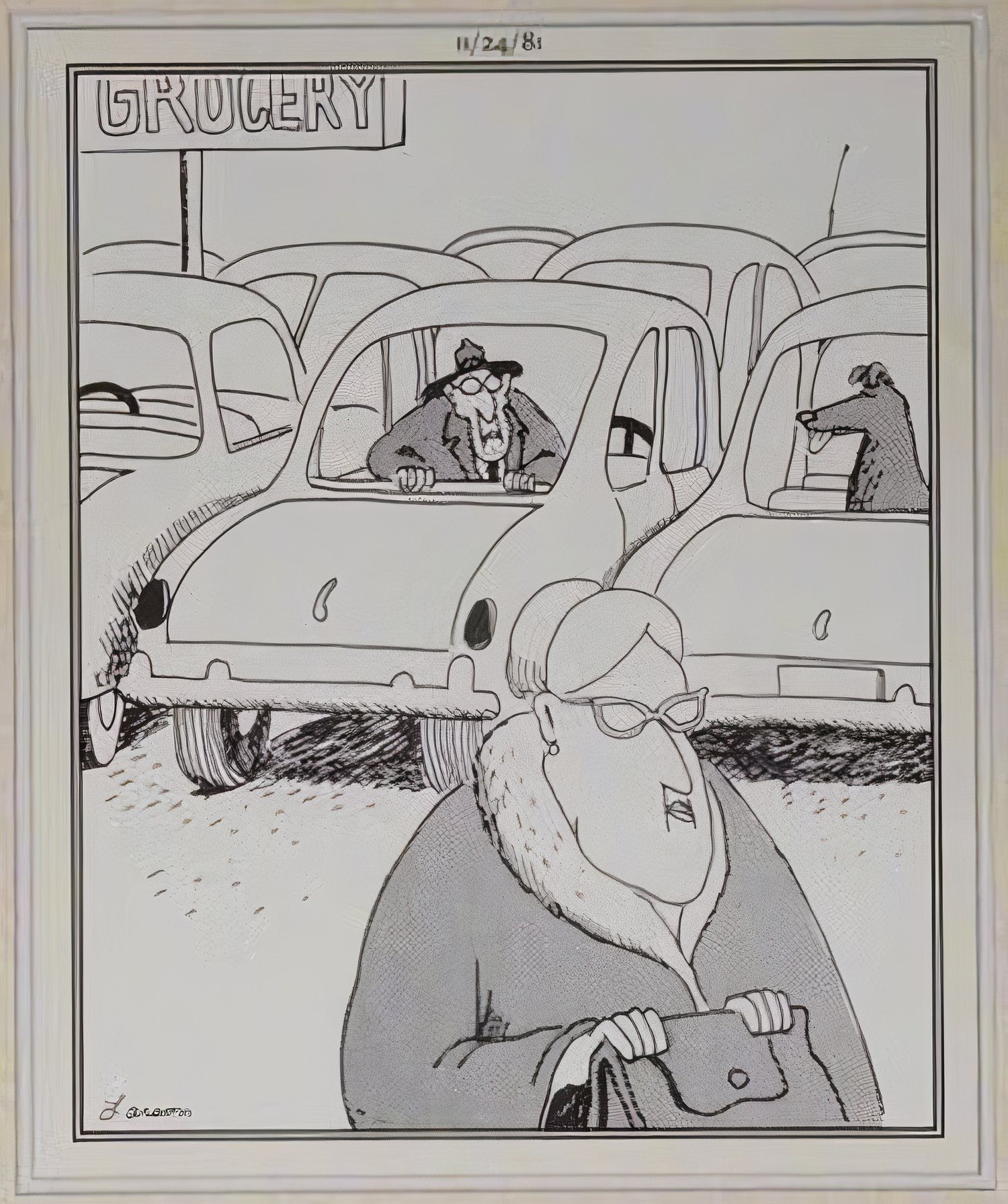 Far Side Old Man Left in Car Like Dog