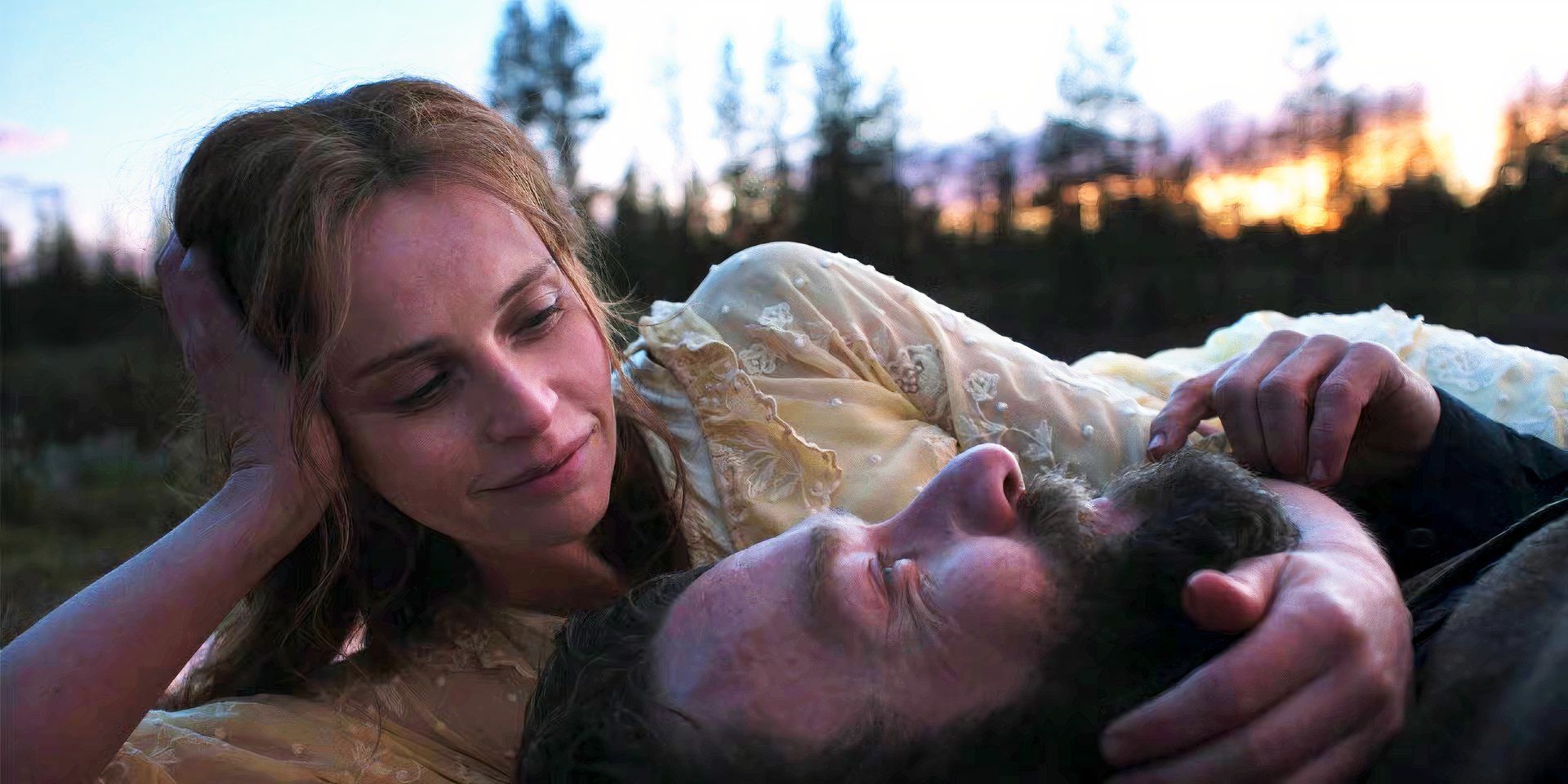Felicity Jones and Joel Edgerton in Train Dreams