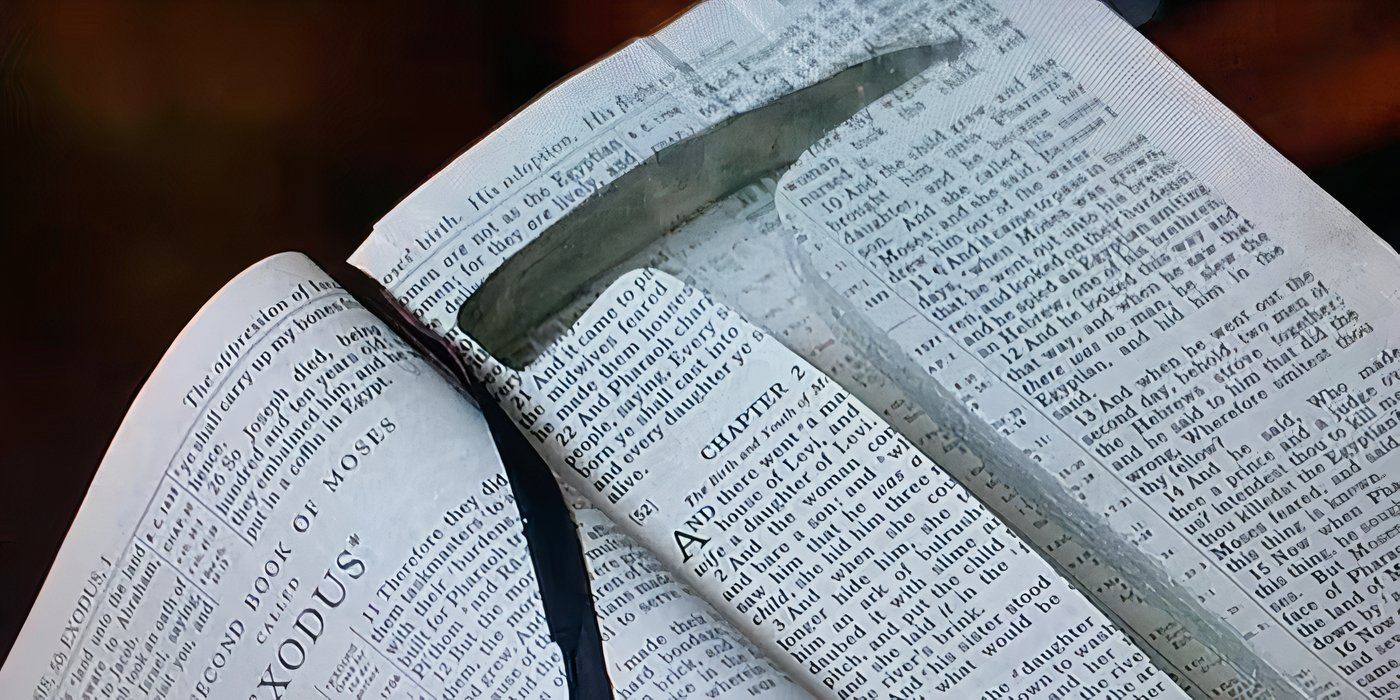 The Bible Book of Exodus with Rock Hammer Cutout in The Shawshank Redemption