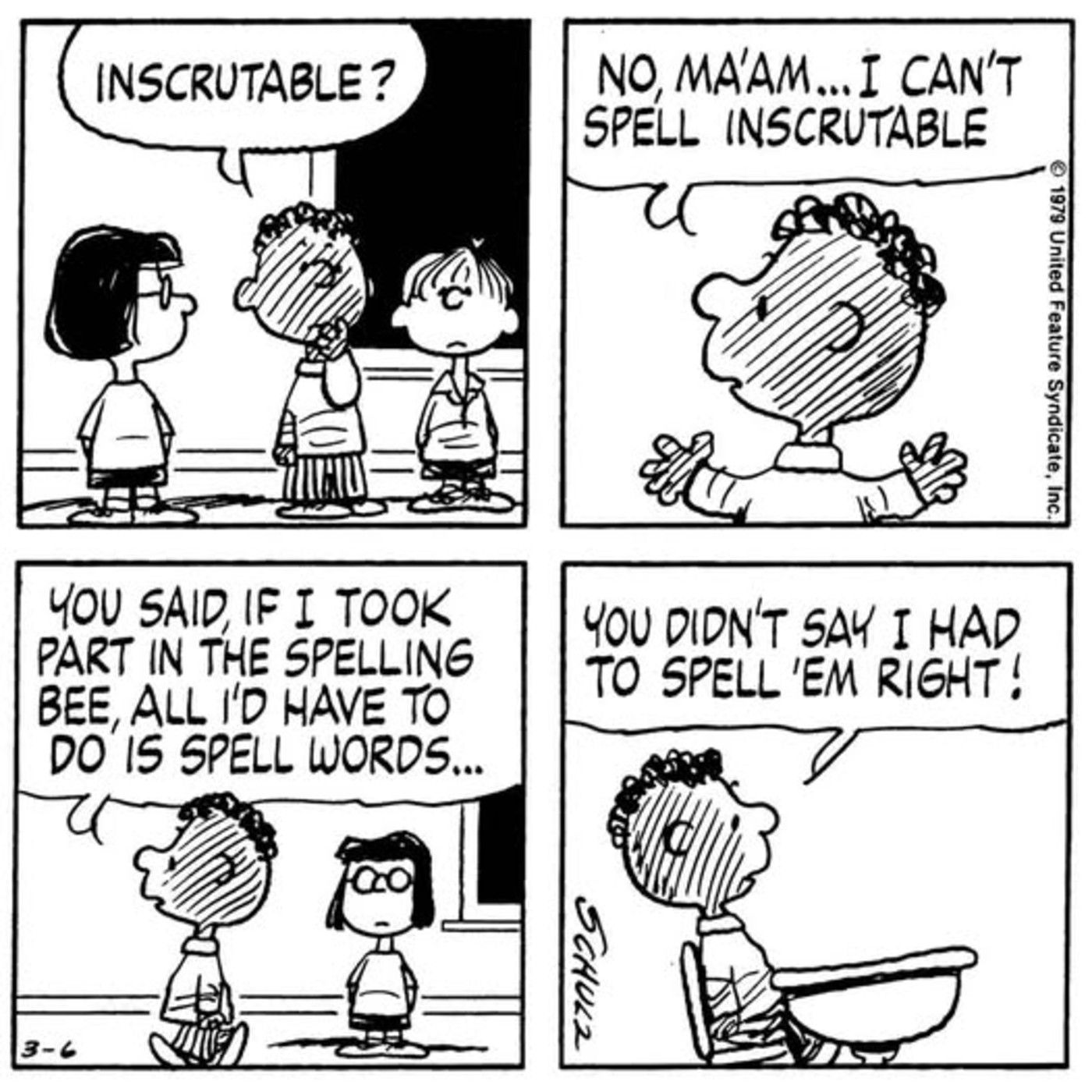Franklin in a spelling bee march 6 1979 peanuts