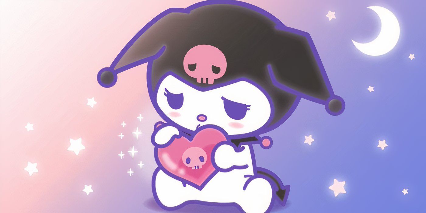 Hello Kitty Sanrio - Kuromi looking sad while holding a heart