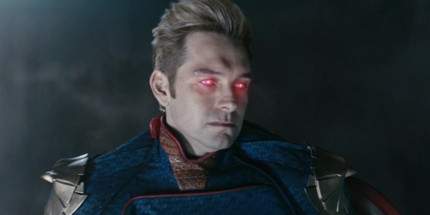 Homelander with red eyes in The Boys first episode
