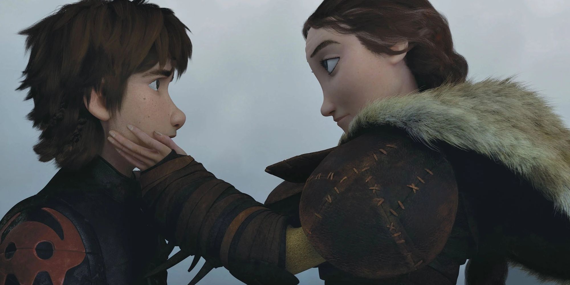 Valka holding Hiccup's face in HTTYD movies
