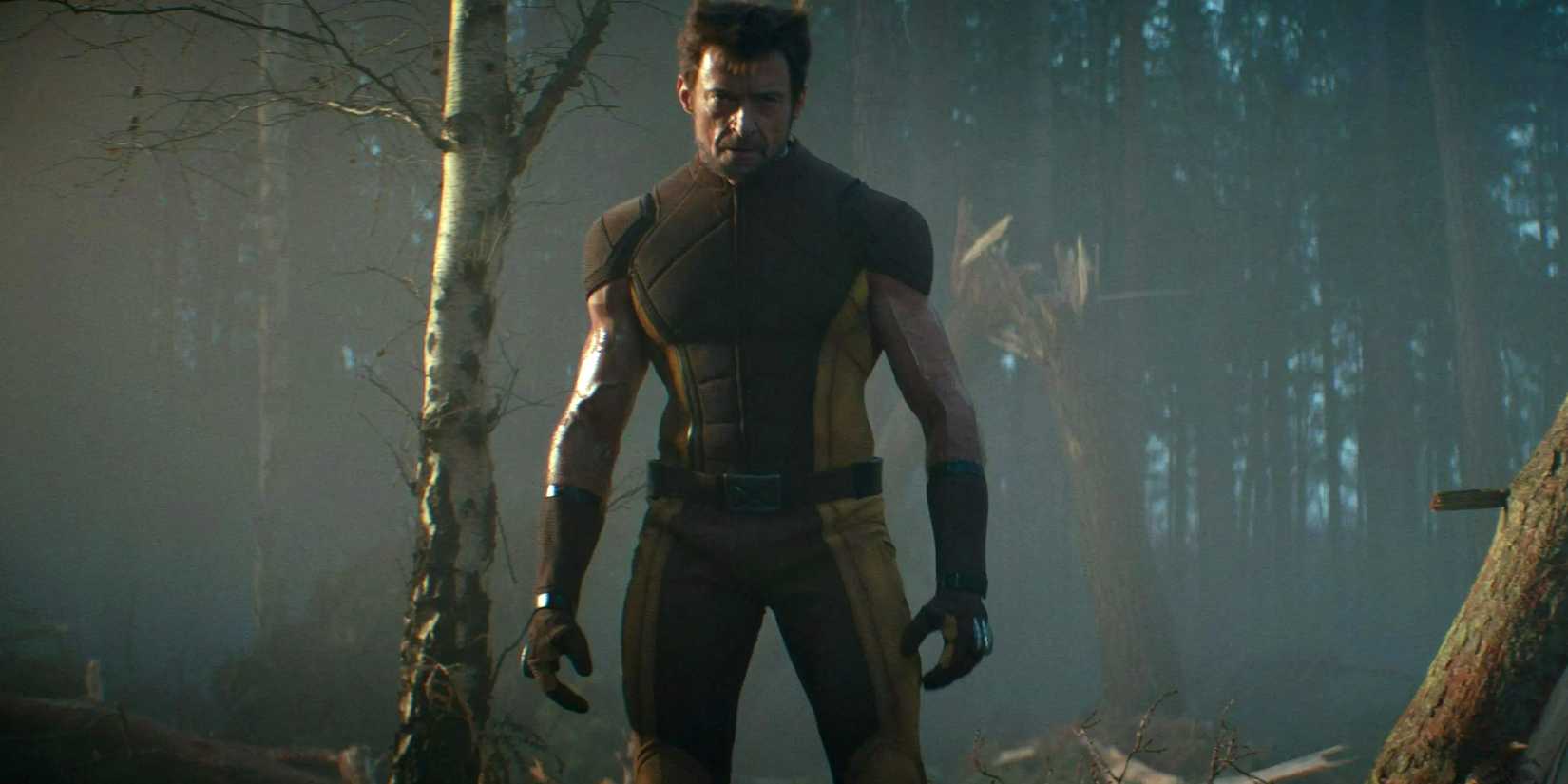 Hugh Jackman's Wolverine with the brown and tan costume in Deadpool & Wolverine