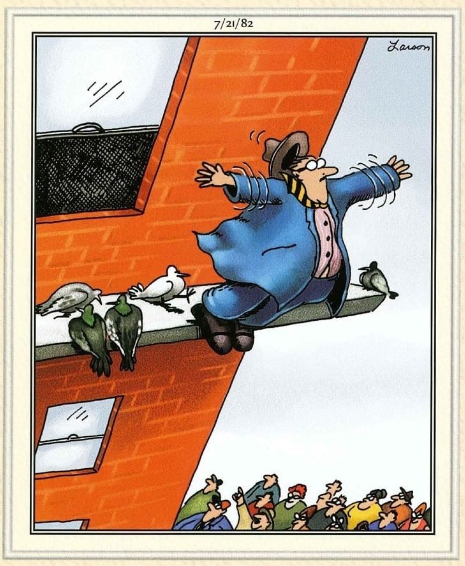 man jumping from the ledge far side comic