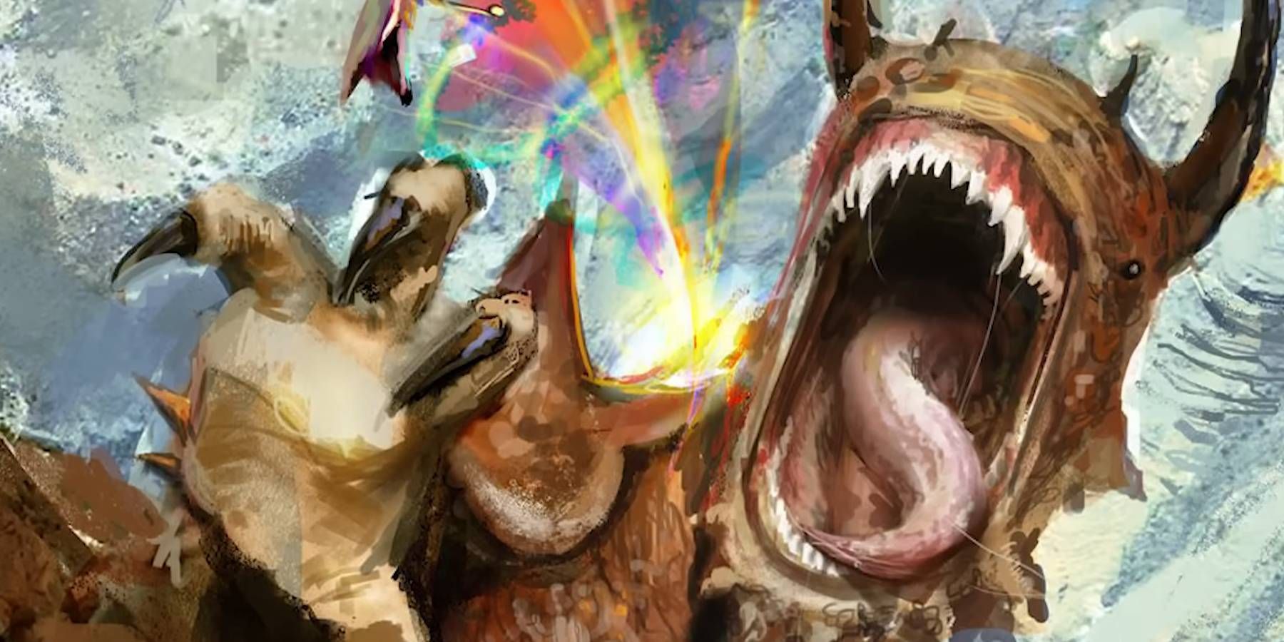 Dungeons and Dragons Tarrasque fighting against spellcaster using magic against it