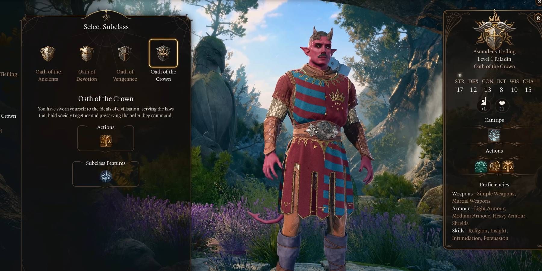 Baldur's Gate 3 Oath of the Crown Paladin character being created