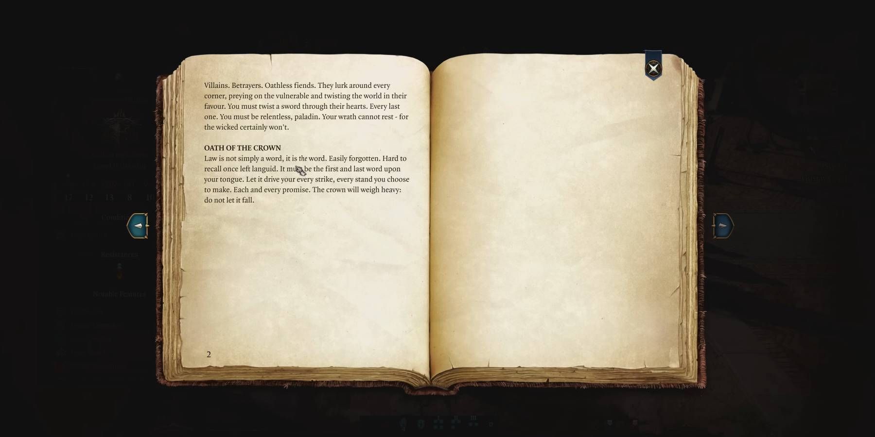 Baldur's Gate 3 Oath of the Crown Tenets foreword in Paladin class specific book