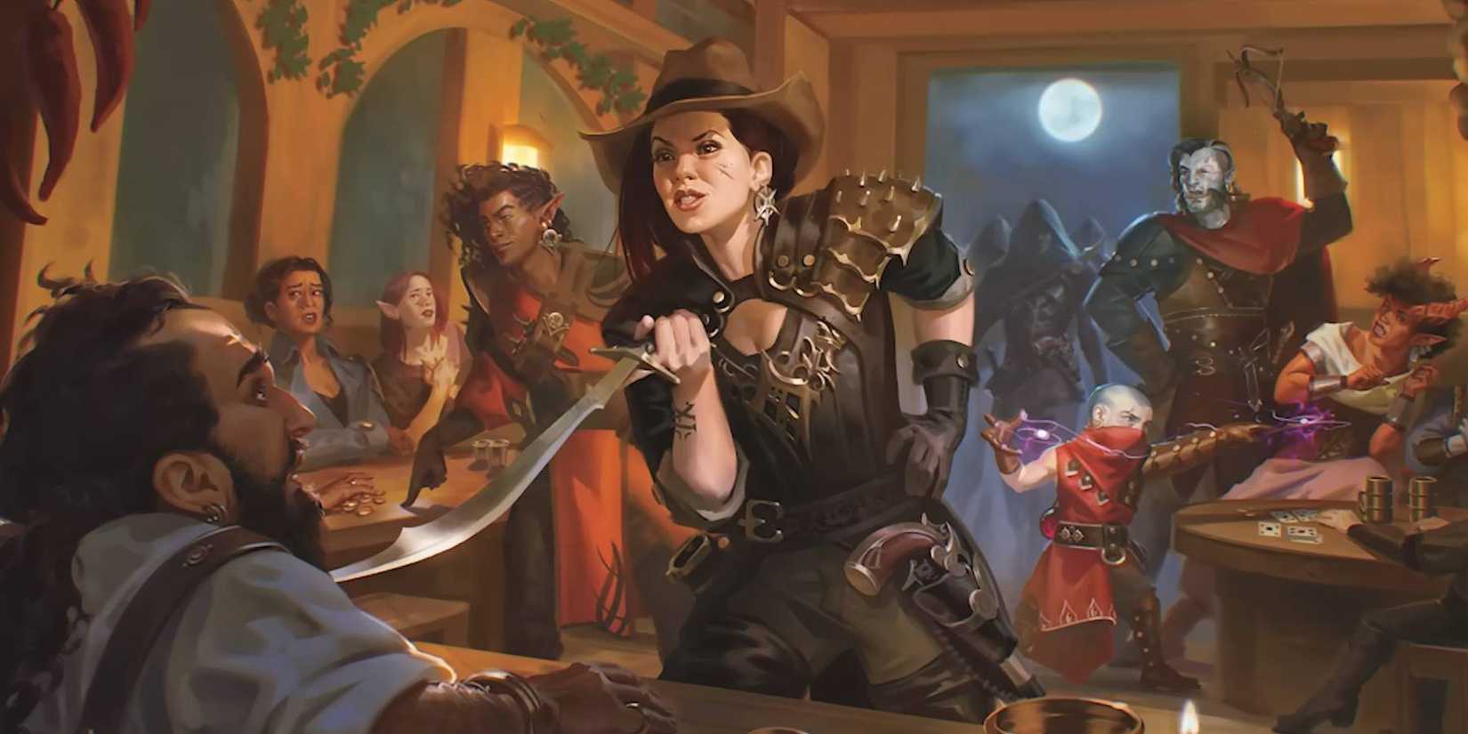 Dungeons and Dragons Mastermind Rogue human character leading criminal group to intimidate enemy rival