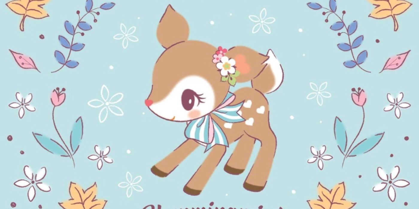 Hummingmint surrounded by a floral background Sanrio