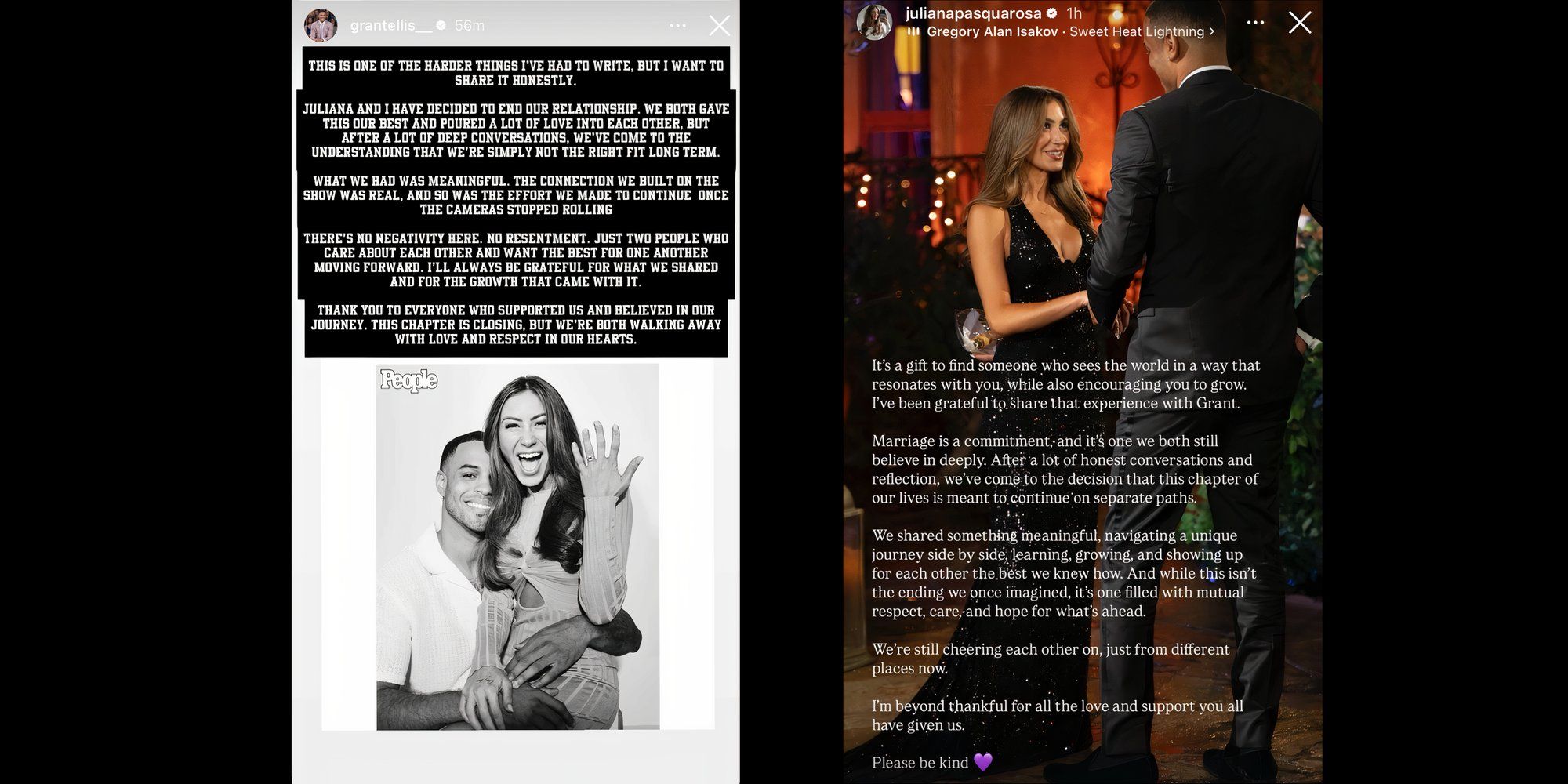 The Bachelor's Grant Ellis and Juliana Pasquarosa's Breakup Instagram Stories Montage