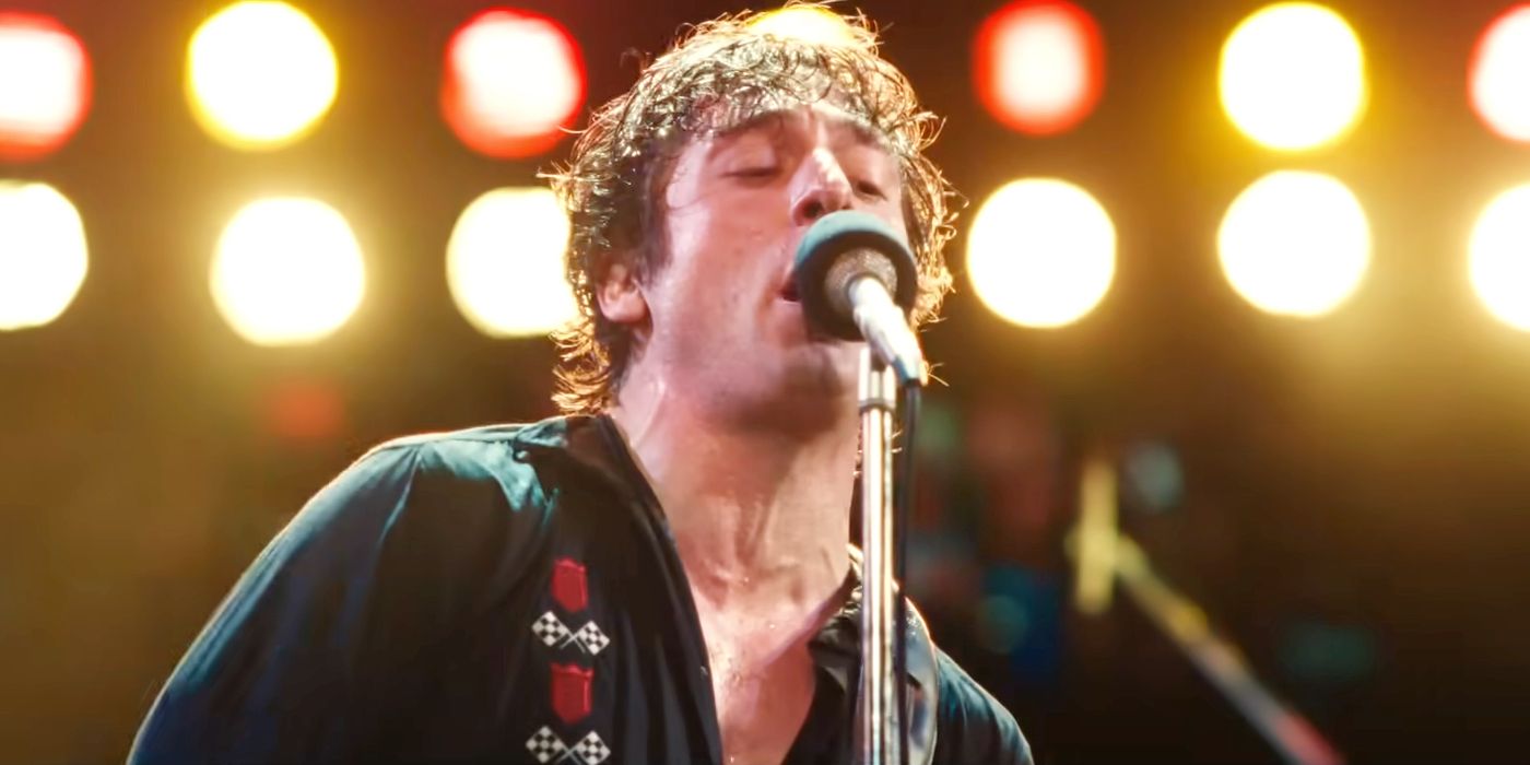 Jeremy Allen White as Bruce Springsteen performing Born to Run onstage in Deliver Me from Nowhere