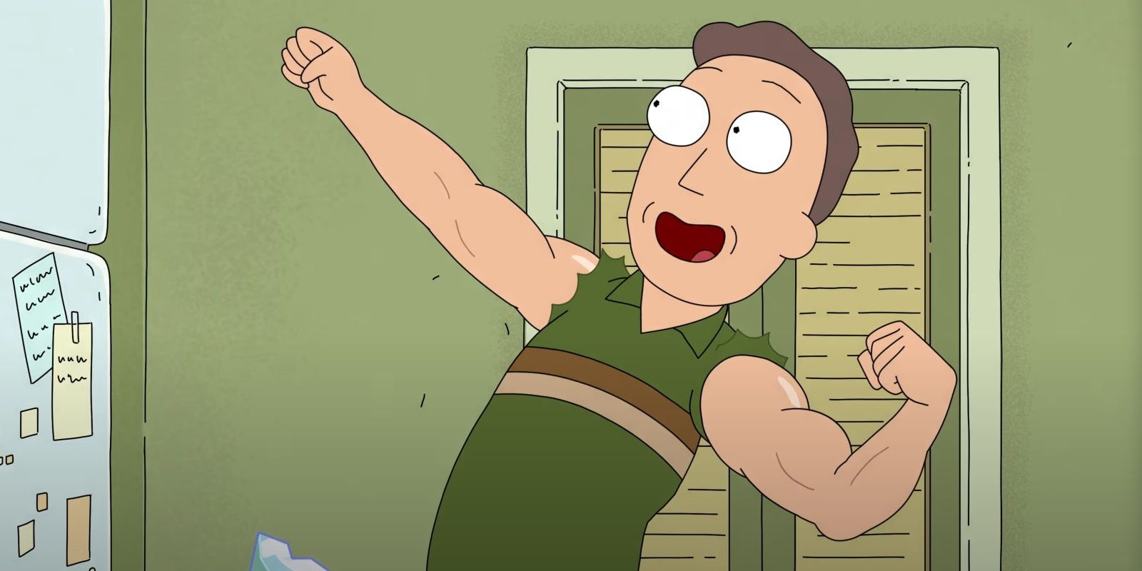 Jerry with muscles in Rick and Morty