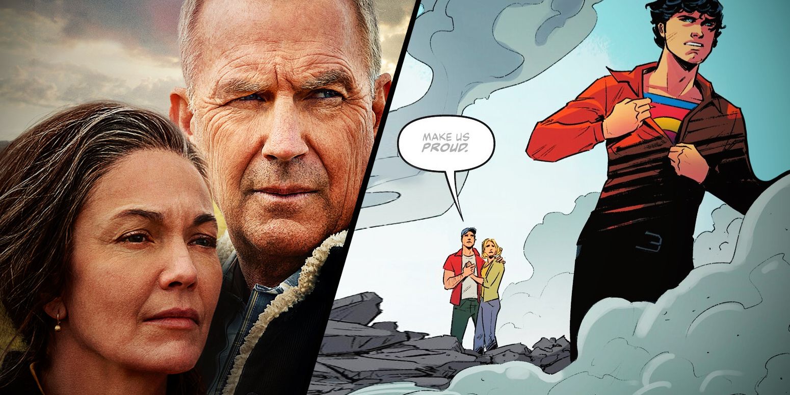 Kevin Costner and Diane Lane Kents with Superman Comic Version