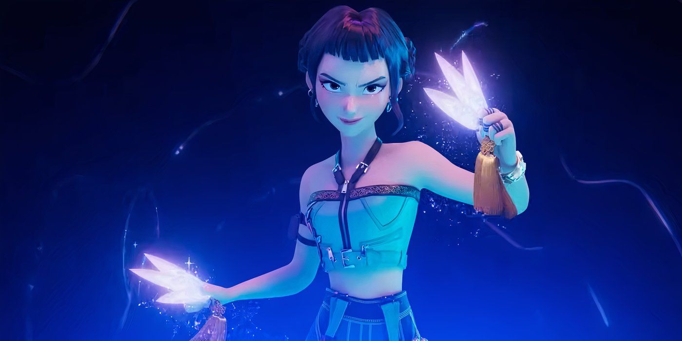 Zoey wielding her knives with a sly expression in KPop Demon Hunters
