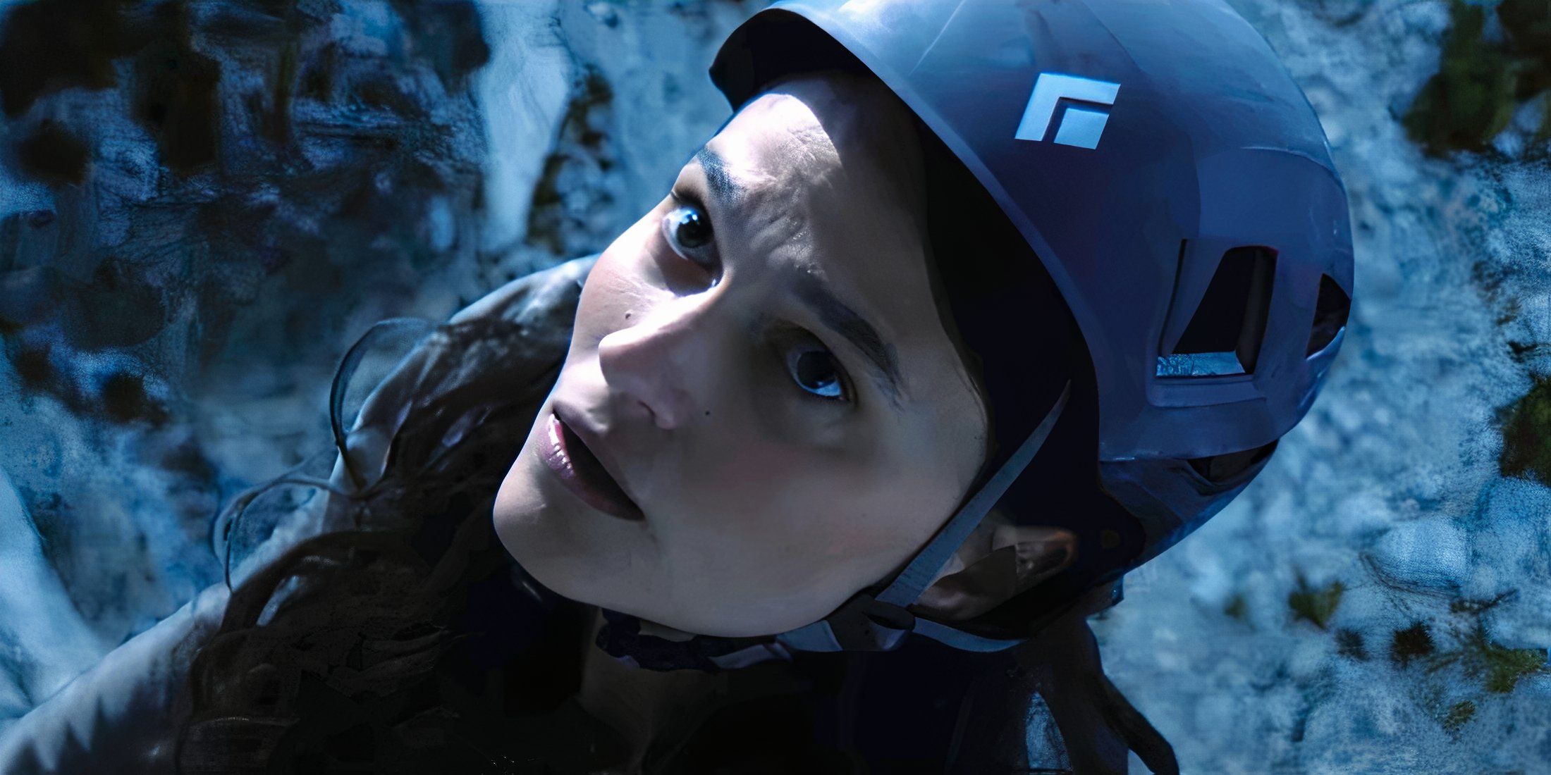 Kristen looking up while worried in The Sound