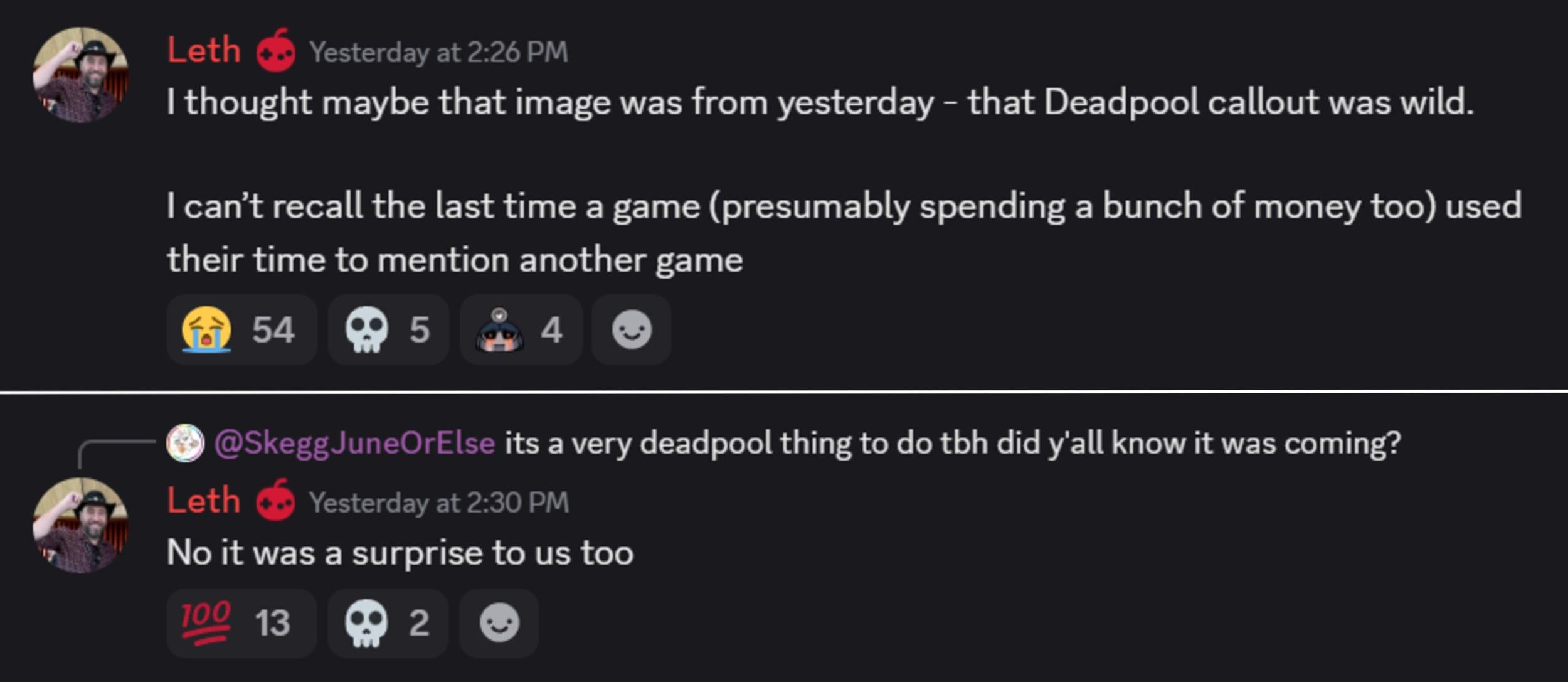 leth-reacts-to-deadpool-mention-of-silksong-on-discord-1 Devs de Silkong não tinham ideia de que seriam desprezados por Deadpool