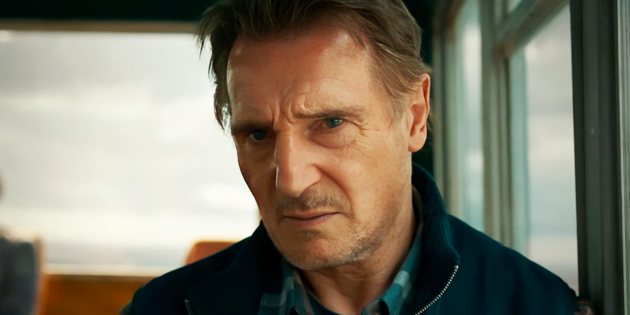 Liam Neeson doesn't look happy in Ice Road Vengeance 