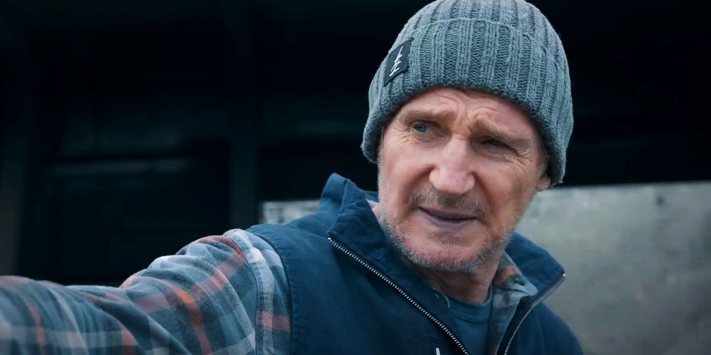 Liam Neeson outside in Ice Road Vengeance
