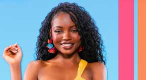Love Island USA Season 7's Chelley Bissainthe smiling sassily in a yellow swimsuit in front of a blue background.