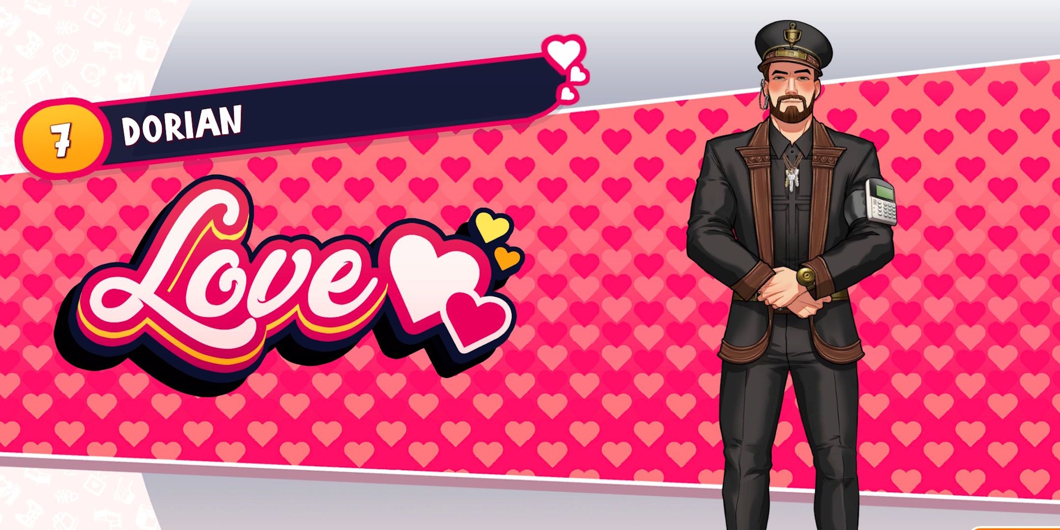 Love status screen for Dorian in Date Everything