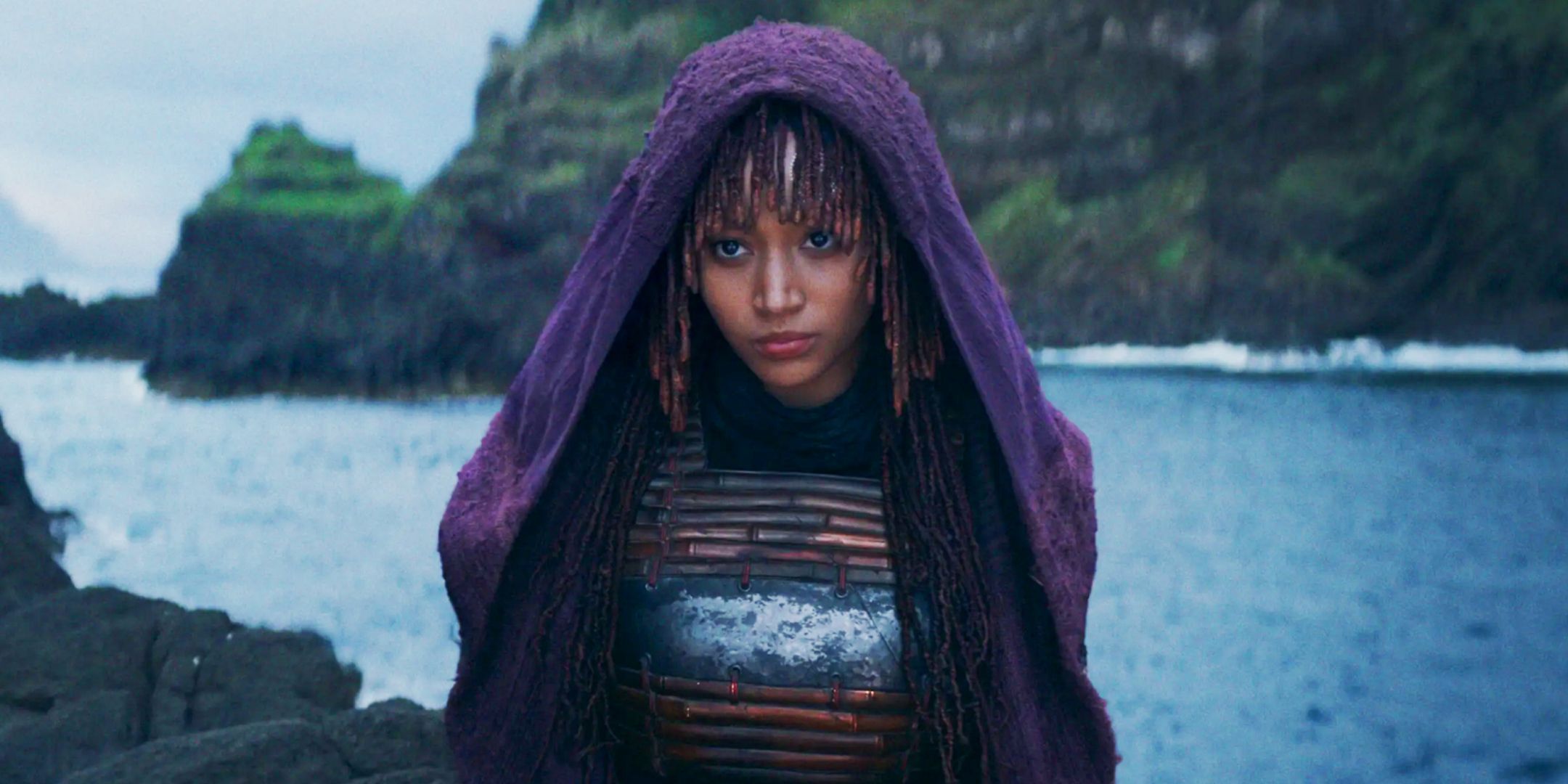Mae in Star Wars the Acolyte with her Purple Hood Up-1
