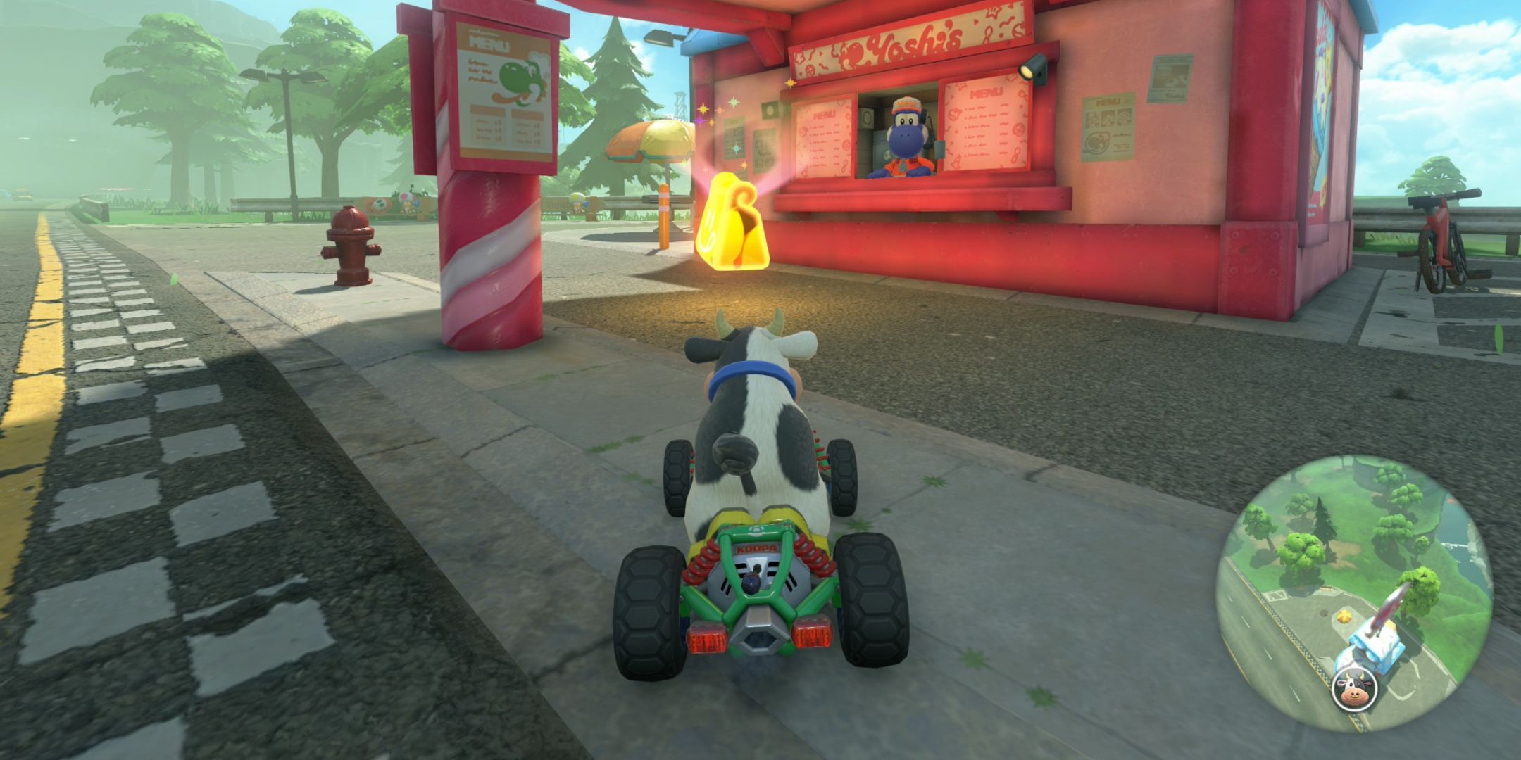 Mario Kart World collecting food bags to unlock costumes