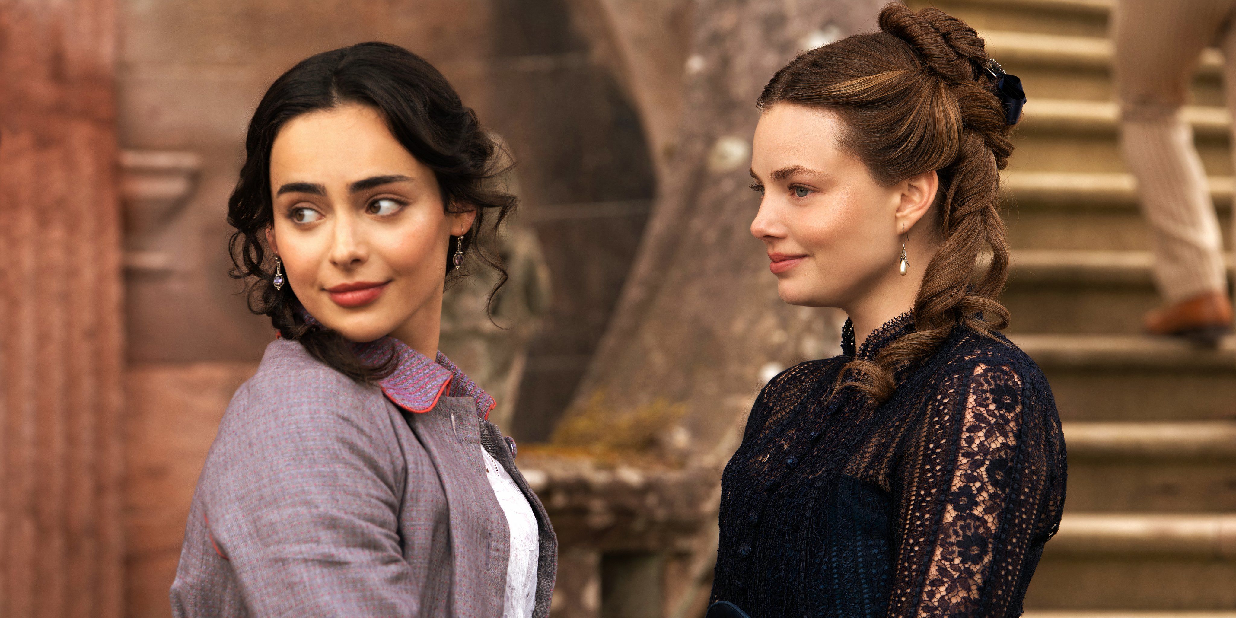 Nan and Lizzy talking in The Buccaneers season 2 episode 2-1