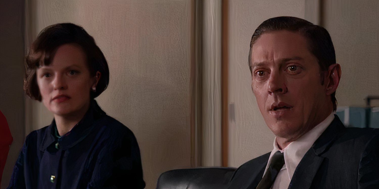 Peggy and Ted look taken aback in a client meeting