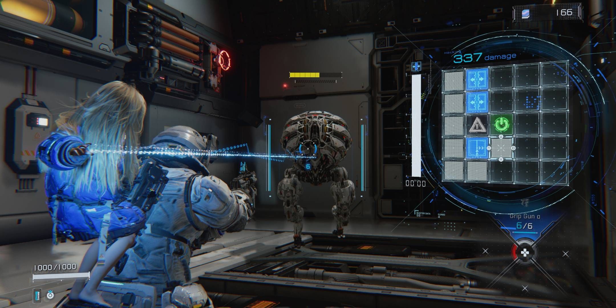 Gameplay di Pragmata con protagonista in tuta spaziale
