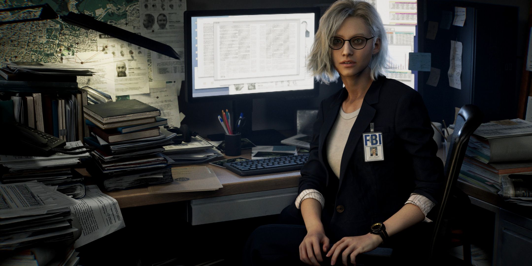 Grace Ashcroft in her office in Resident Evil Requiem.