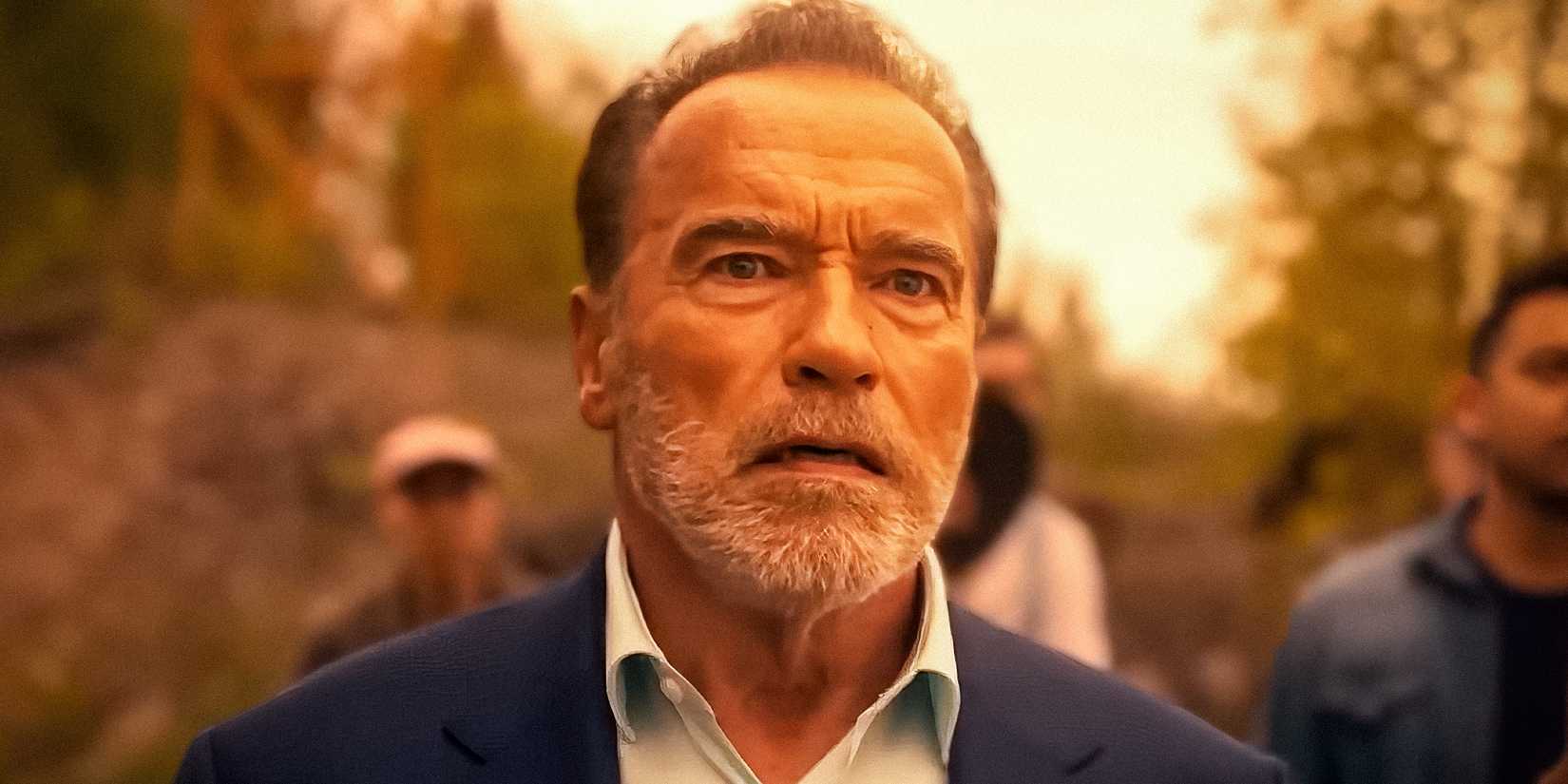 Arnold Schwarzenegger looking shocked as Luke in Netflix's FUBAR