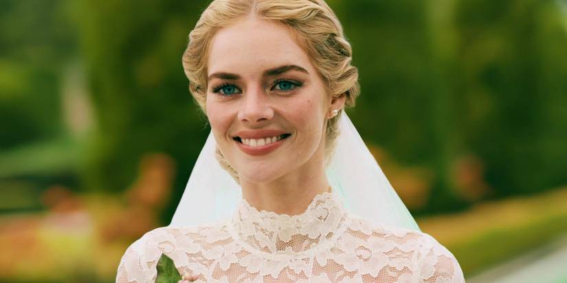 Samara Weaving as Grace smiling in her wedding dress in Ready or Not