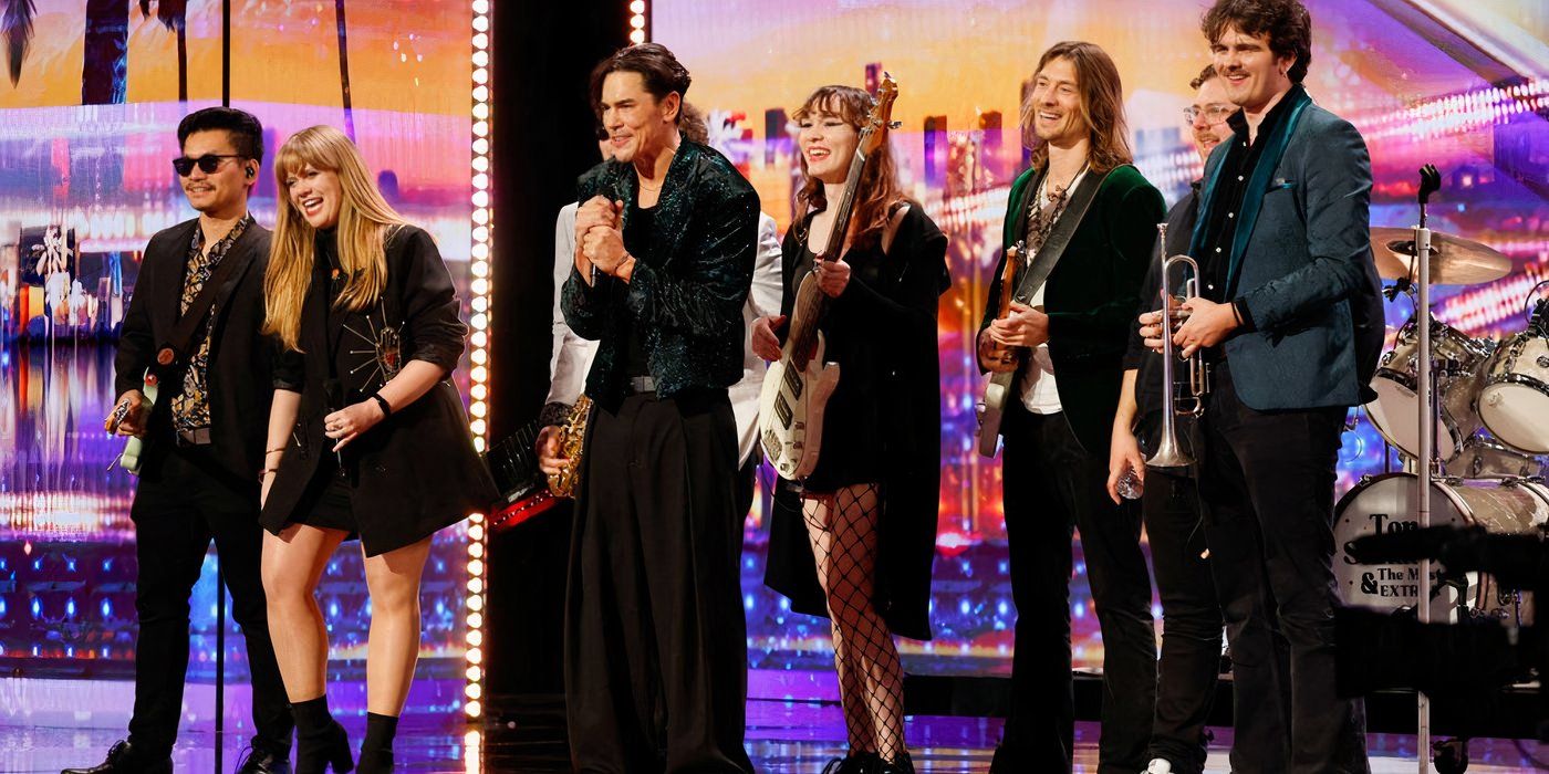 Tom Sandoval and the Most Extras on the stage at America's Got Talent