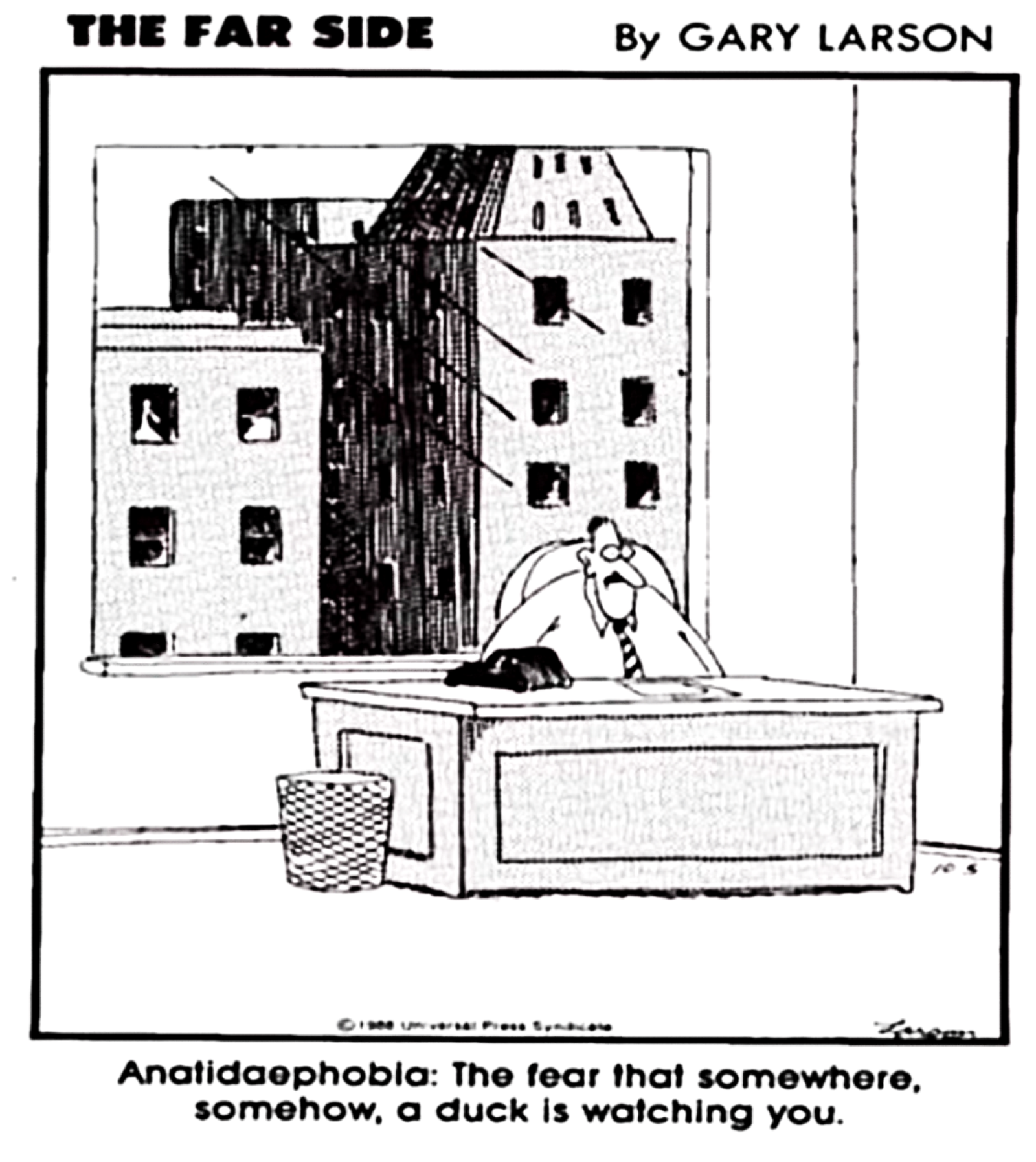 far side duck watching man