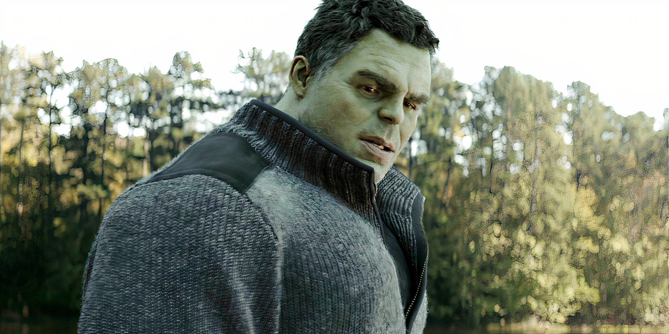 Smart Hulk looks back with a sad expression in Avengers Endgame