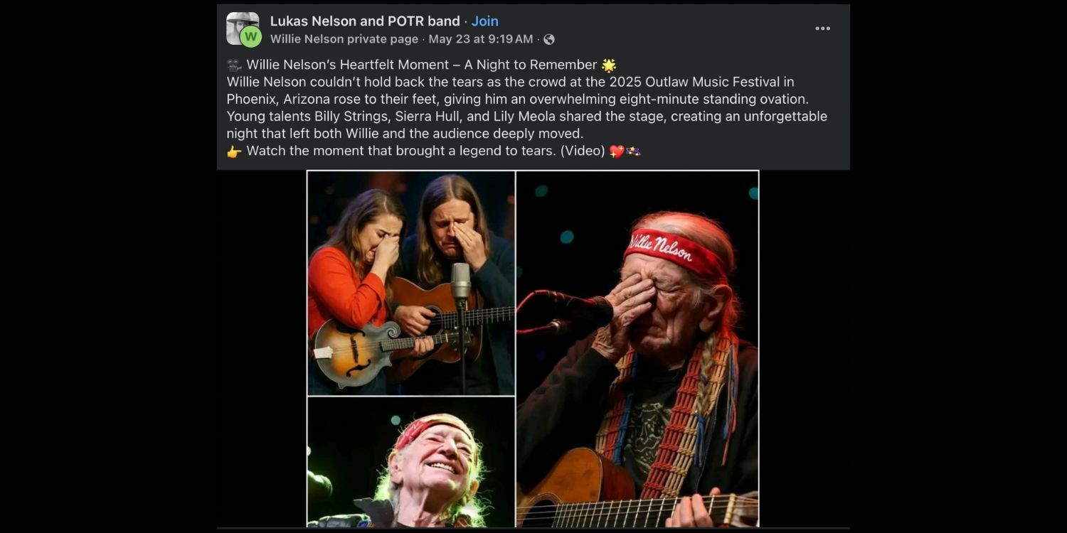 Another Facebook post about Willie Nelson crying, with AI-generated images
