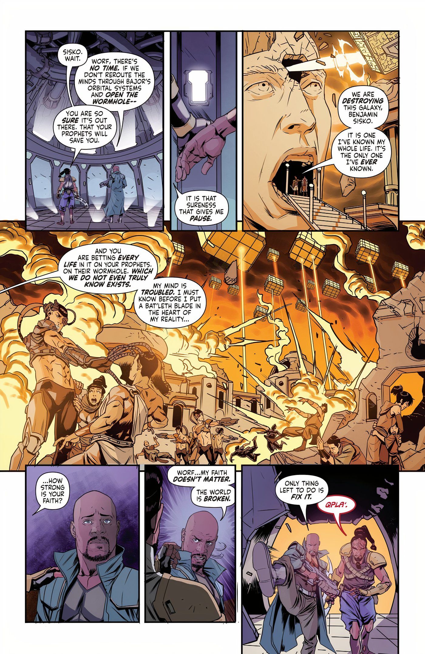 Seven panels of the Maquis/Borg attacking Lore's forces