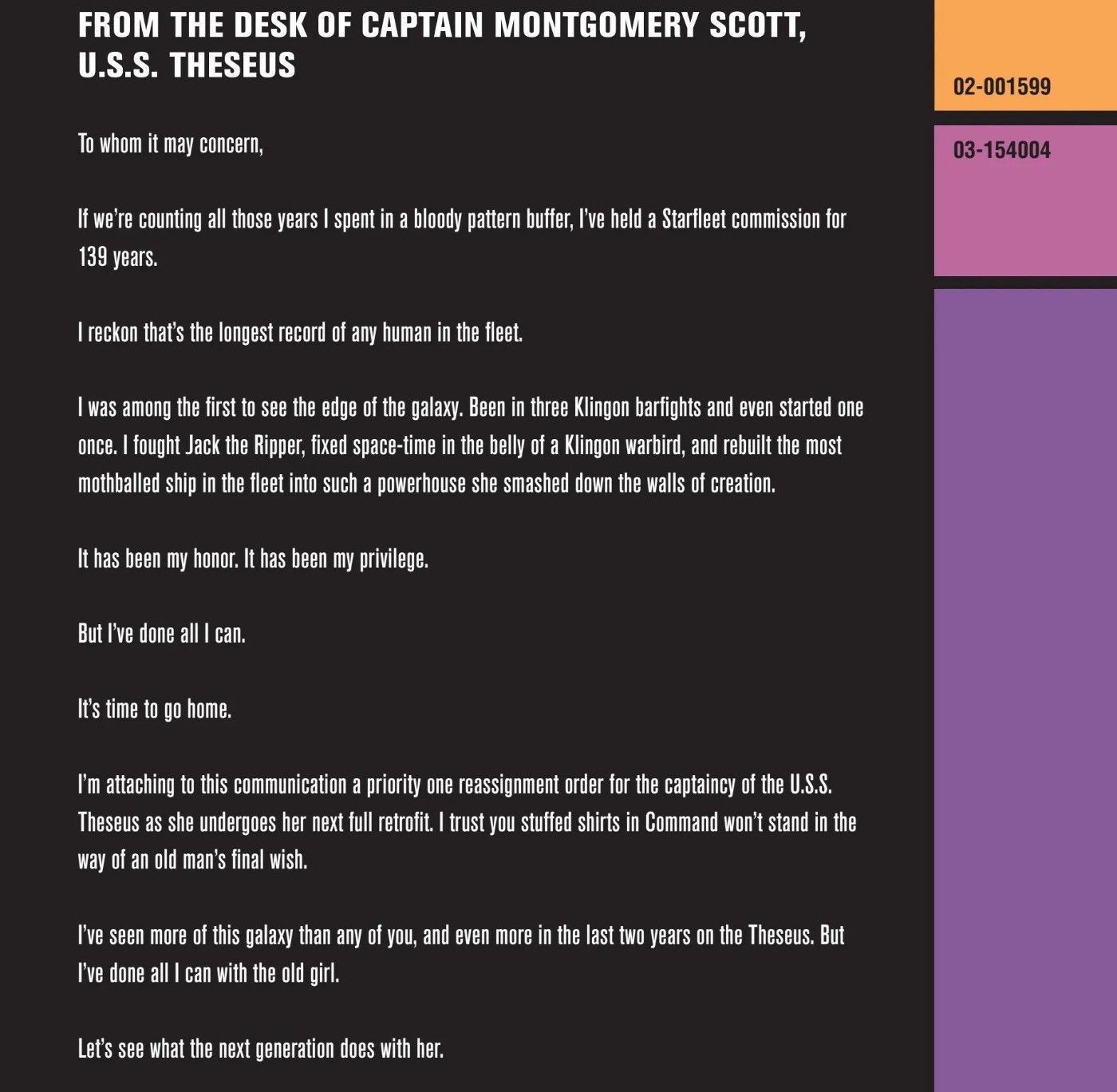 star trek image showing scotty's final message to starfleet