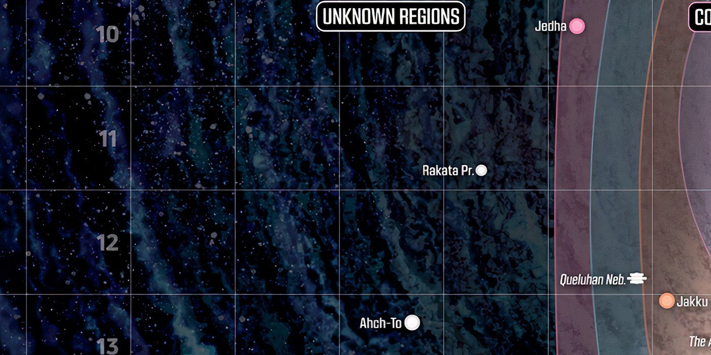 An image from the Star Wars Galaxy Map showing how close Ahch-To and Rakata Prime are in the Unknown Regions
