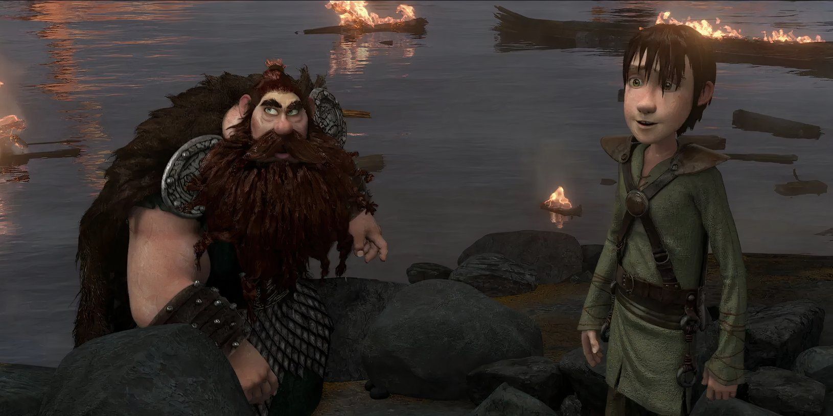 Stoick rescues Hiccup and Toothless from drowning at Dragon's nest in How To Train Your Dragon 2010