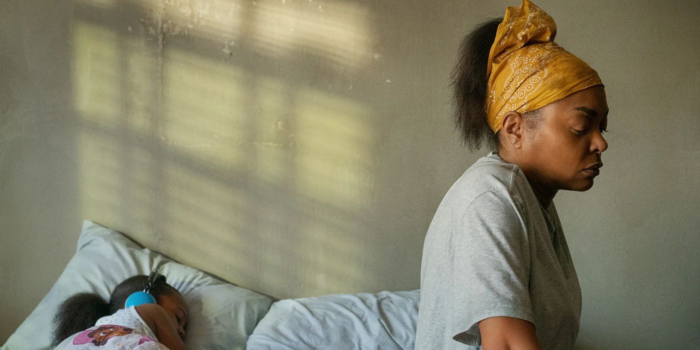 Taraji P. Henson trying to get up the bed in Straw