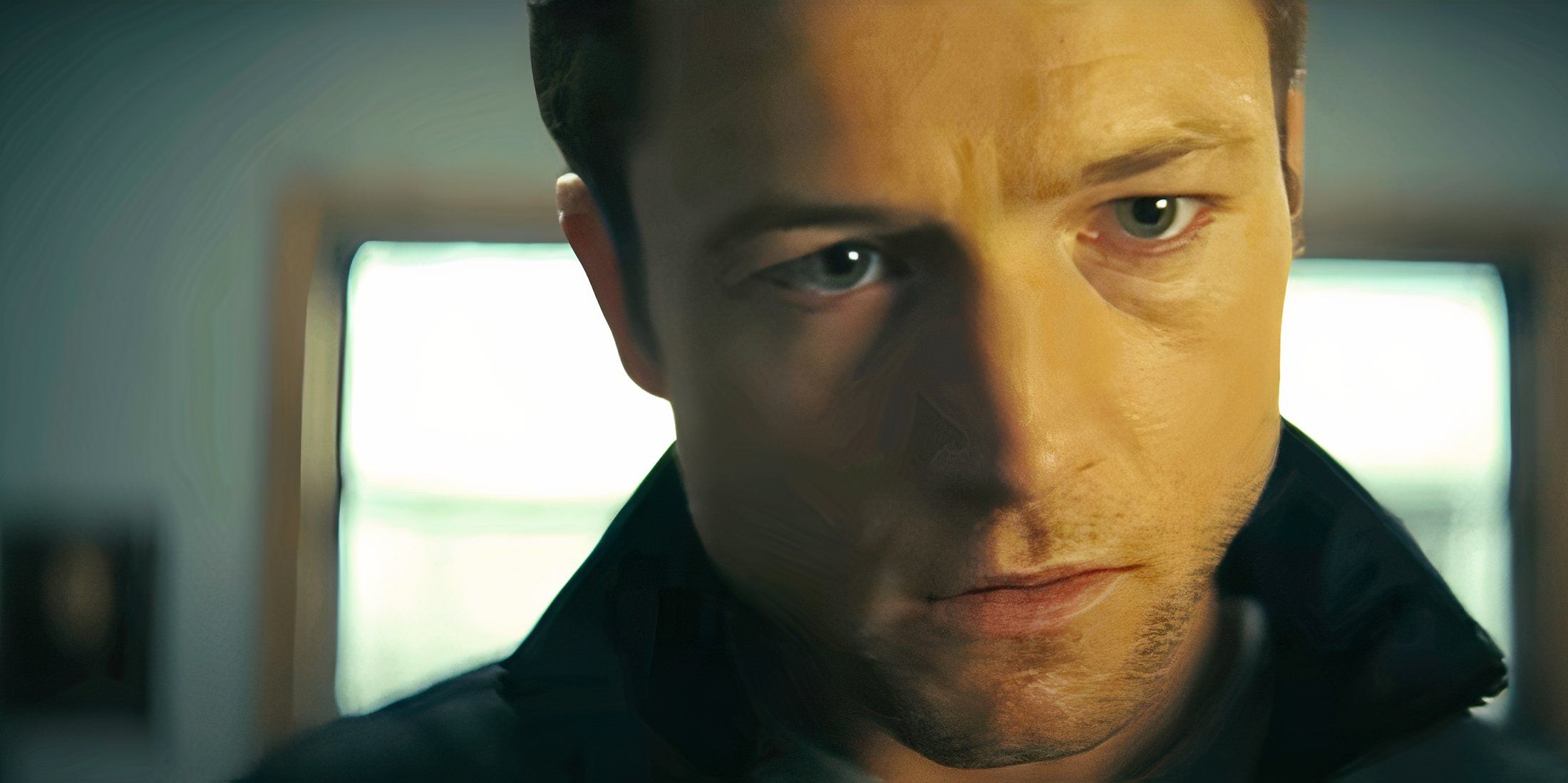 Taron Egerton as Dave looking serious in Smoke