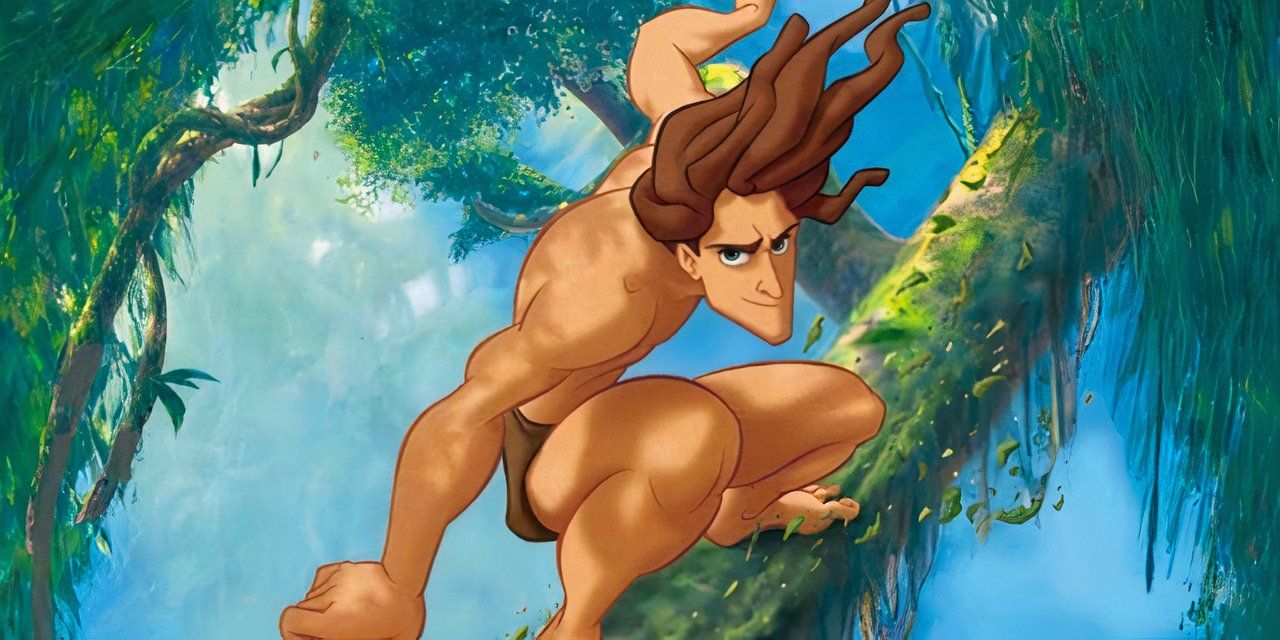 Tarzan tree gliding in Disney 1999 animated movie