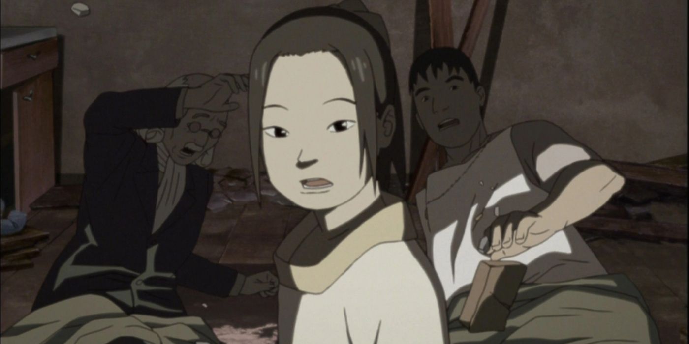 The cast of episode 8 from the Paranoia Agent anime, shocked by seeing Lil Slugger. 