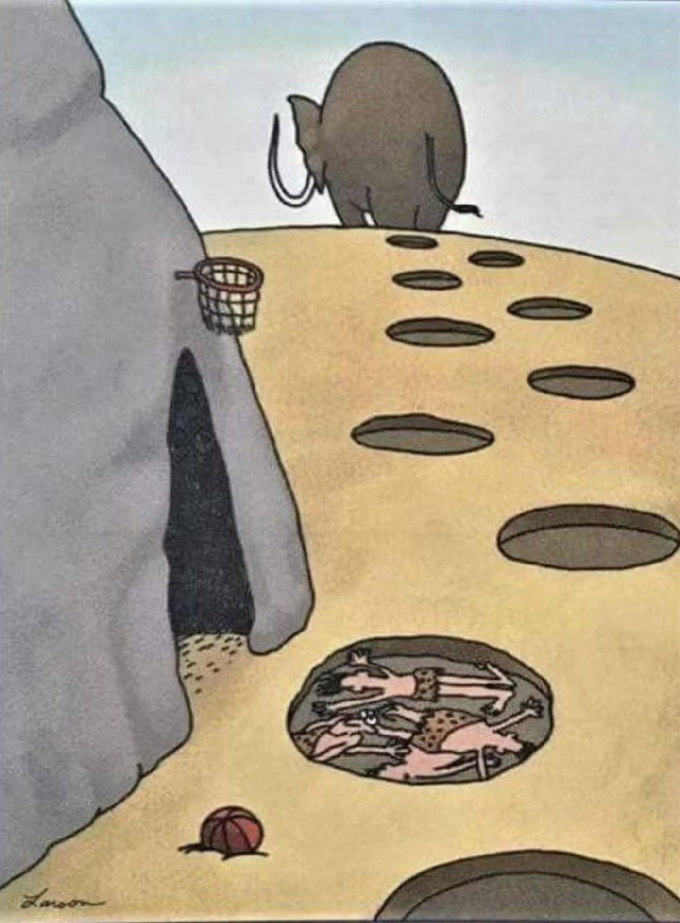 L'éléphant du côté éloigné joue au basket