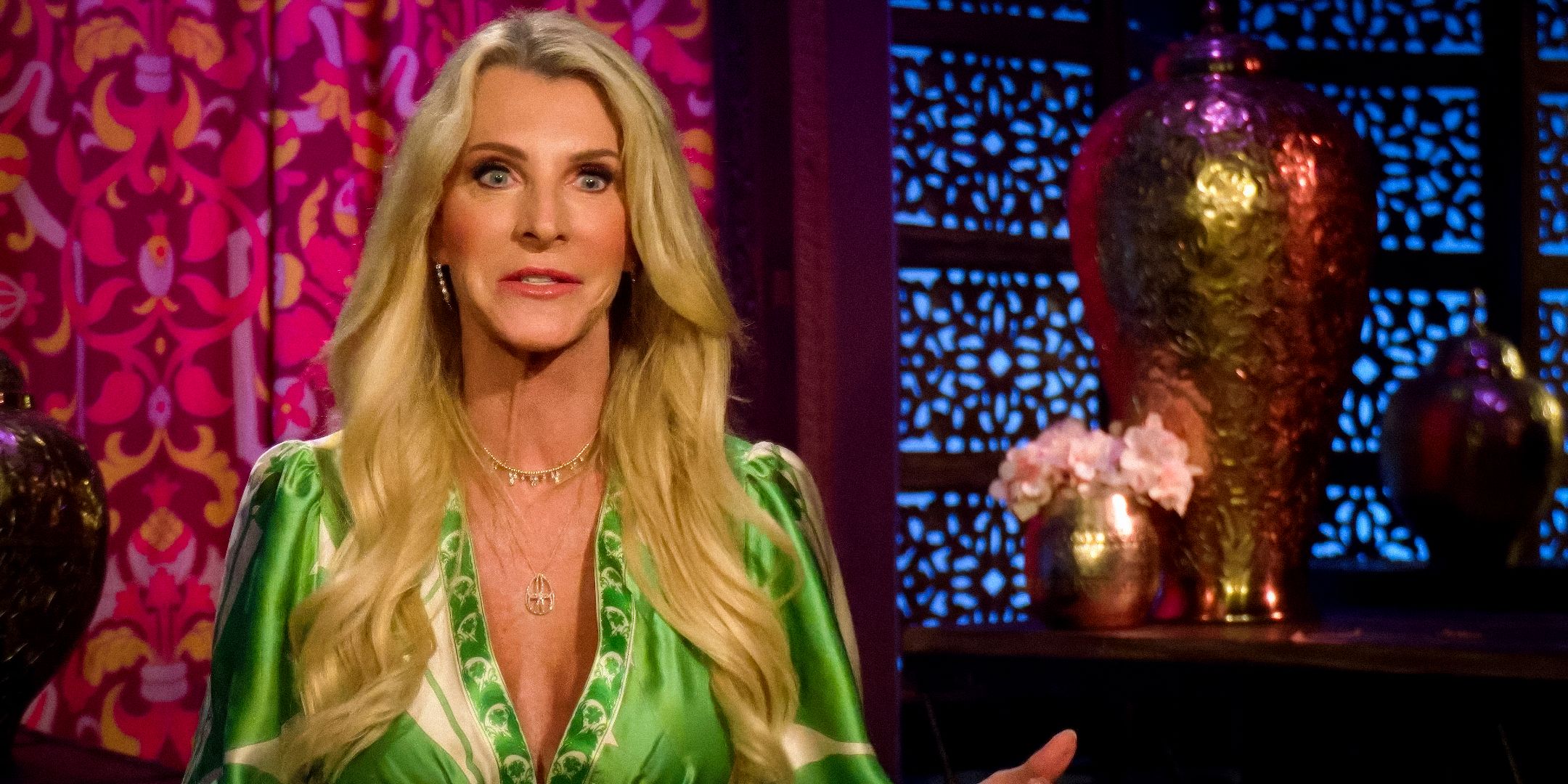 The Golden Bachelorette Joan Vassos looking alarmed while talking