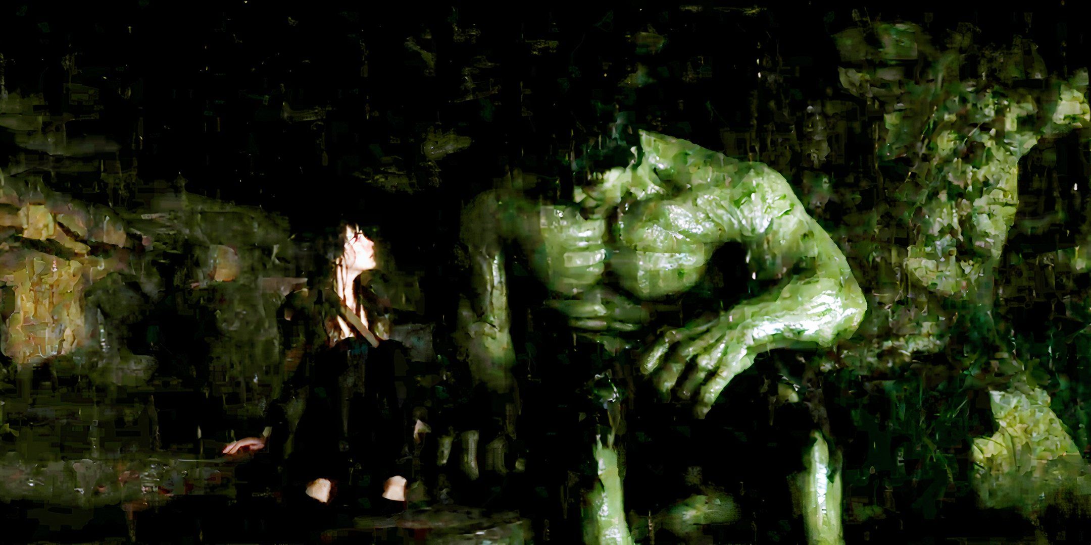 The Hulk sits in a cave with Betty Ross in The Incredible Hulk