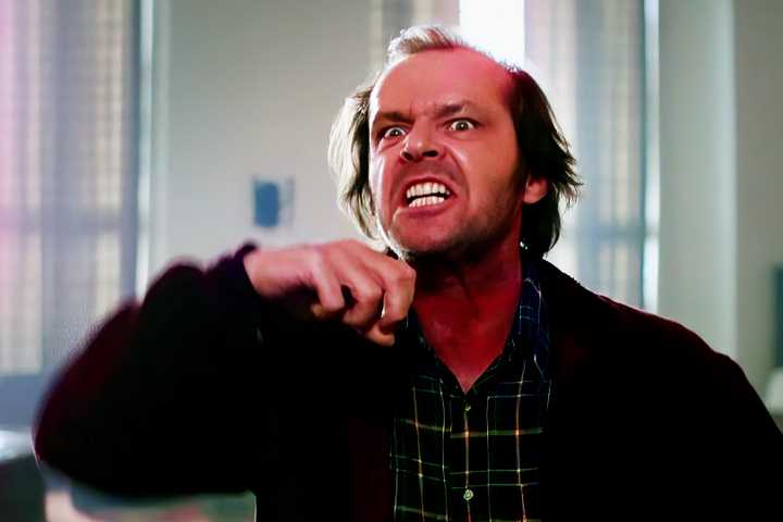 Jack Nicholson as Jack Torrance acting angry in The Shining