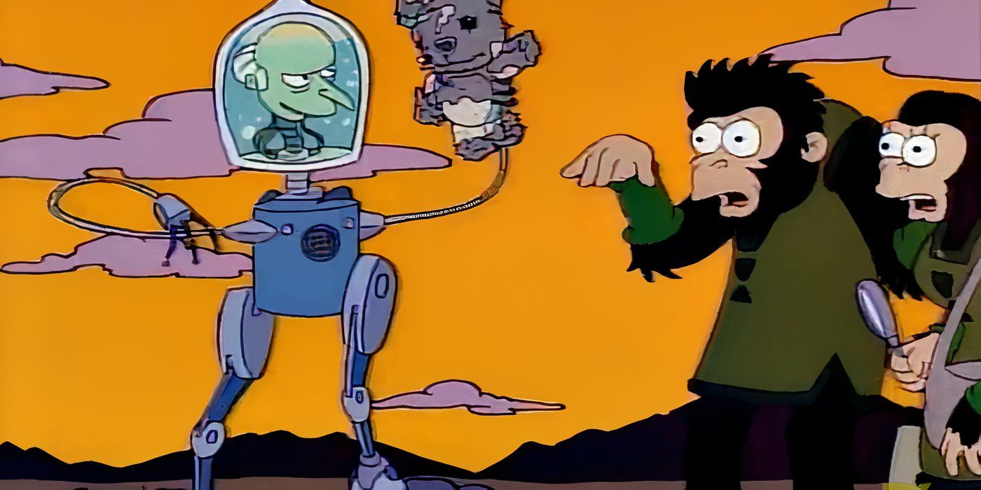 Futuro distopico de i Simpson con dominio delle scimmie